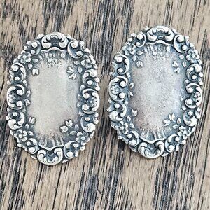 Antique 1920's Art Nouveau Large 1.5" Floral Repousse Scroll Stud Earrings